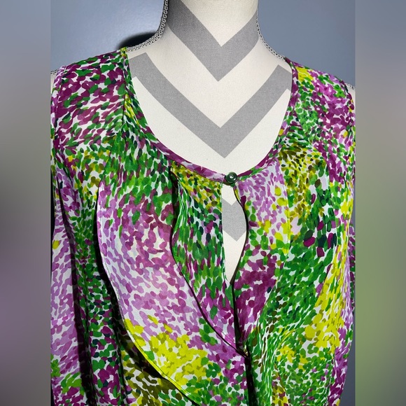 Violet & Claire Green Purple Yellow Sleeveless Blouse - Picture 7 of 12